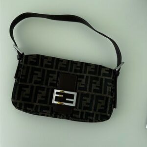Fendi Black and Tan Logo Shoulder Bag